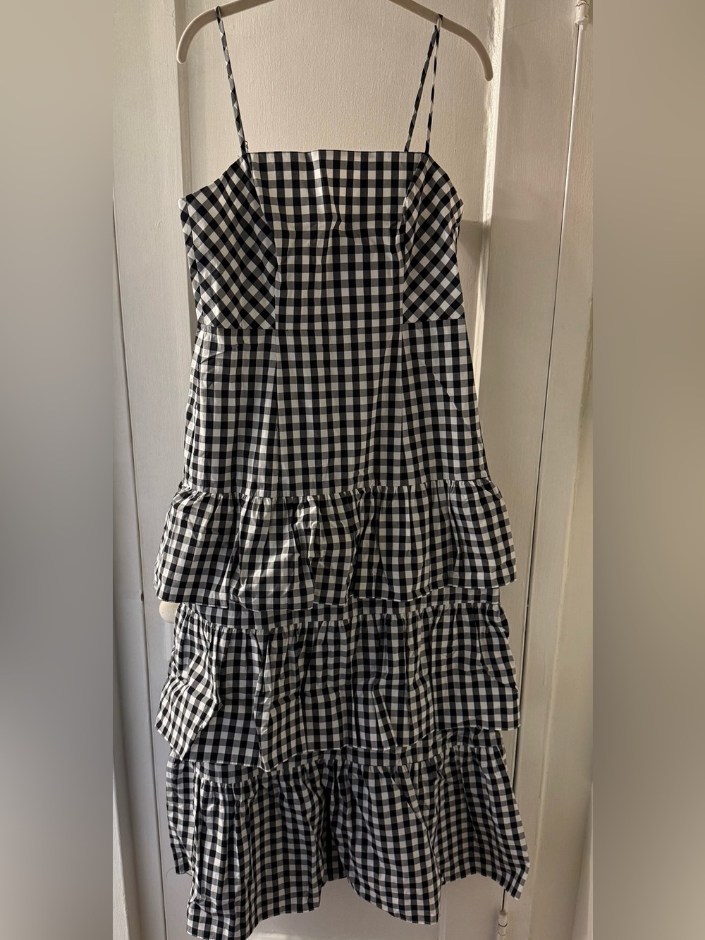 J. Crew Black and White Gingham Tiered Dress